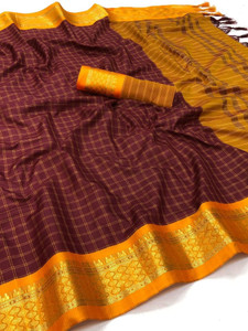 Bombey Velvat Fab Digital Print, Hand Painted, Animal Print, Applique, Graphic Print, Dyed, Checkered Pochampally Pure Silk, Cotton Silk Saree
