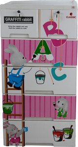 Classic Furniture Drawer Wardrobe| Cabinet For Kids Graffiti -Rabbit ABC Plastic 6 Door Wardrobe