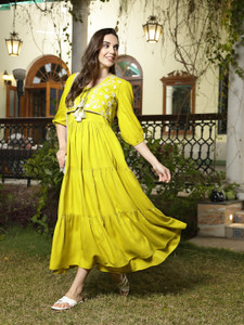 Stylum Women Fit and Flare Light Green Maxi/Full Length Dress