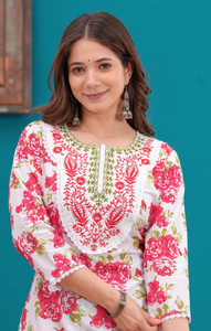 KJFAB Women Embroidered Straight Kurta