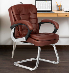 Da URBAN Milford Brown With Arms | Heavy Duty Frame| Study Chair | Leatherette Office Visitor Chair