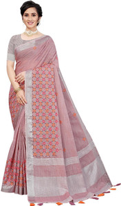 ALAGINI Embroidered, Floral Print Bollywood Cotton Silk Saree