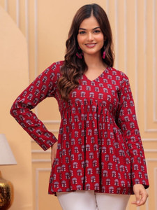 NeeraFashion Casual Printed Women Red Top