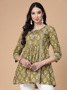 God Bless Casual Printed Women Green, White Top