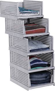 Finner Plastic Foldable and Stackable Closet Drawer Organizer for Clothes (Pack of 5) PVC Collapsible Wardrobe