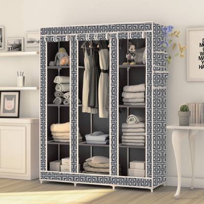 FurniGully 3 Fold 10 Rack Digital Print Cotton Collapsible Wardrobe