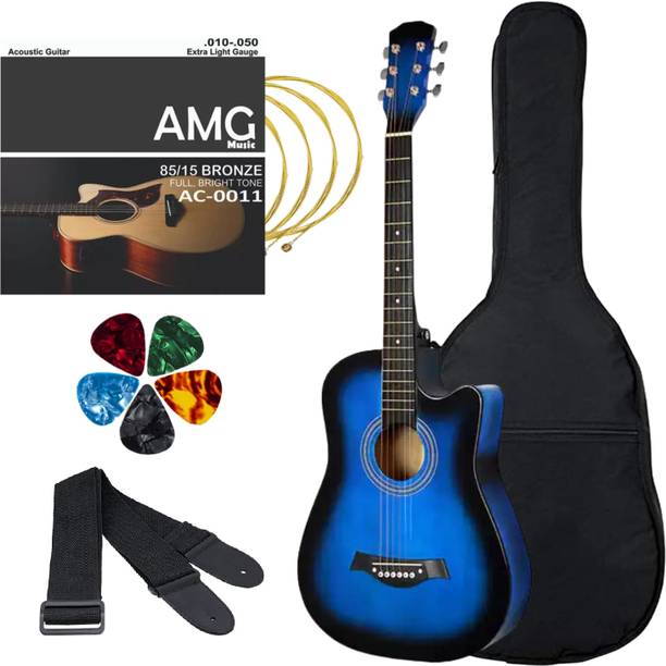 AMG Music 38 Inch Acoustic Guitar High Quality Glossy Finish with Guitar Accessories Acoustic Guitar Linden Wood Rosewood Right Hand Orientation