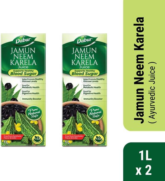 Dabur Jamun Neem Karela Juice - 1L x 2 | Controls Blood Sugar Level | Digestive Health
