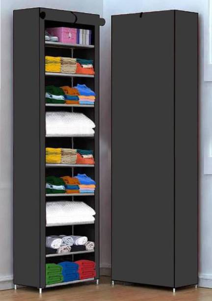 DIEKUCHE 1 Door 9 Shelf Open Carbon Steel PP Collapsible Wardrobe top PP Collapsible Wardrobe