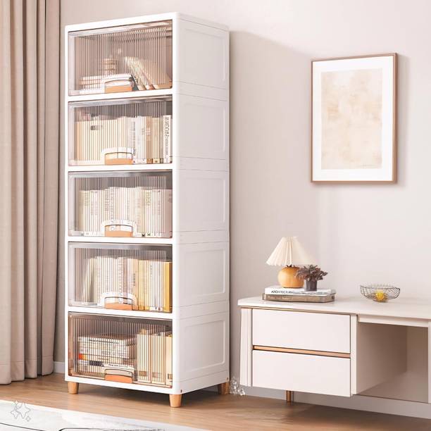 Etoly 5 Door 5 Shelf Plastic Collapsible Cupboard Cloth stand Three Cabinet Crstal PC Collapsible Wardrobe