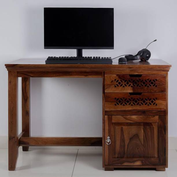 Woodmaze Sheesham Wood Computer Table with 2 Drawer and Door Cabinet Storage for Home Solid Wood Computer Desk