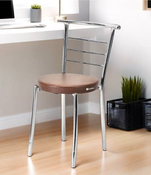 KITHANIA Steel Dining Home Office Restaurant Chair with Back Support, Computer Work/Visitor Study Chair for Work from Home Motive with Chrome Steel Frame and Leather seat Without arm Chair Leatherette Dining Chair