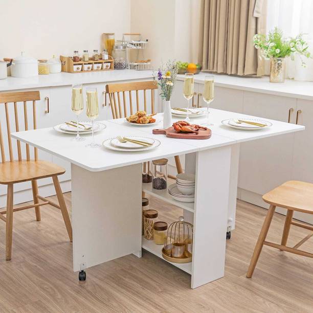 FORKTAIL Space saving folding dining table with 2 tier Storage ( Without chairs) Engineered Wood 6 Seater Dining Table