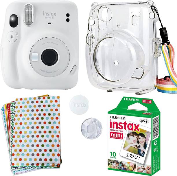 FUJIFILM instax mini 11 Mini 11 White with transparent case, 10x1 film and 20 stickers Instant Camera