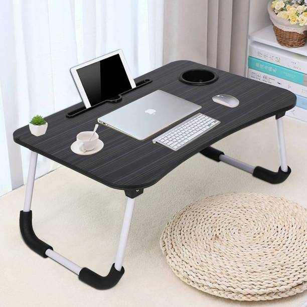 Floresta Wud SOLID BLACK Colored Folding Multi Use Table With Tablet & Cup Holder || Wood Portable Laptop Table