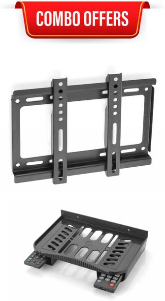 ZIVA DECOR Heavy Duty Motion LCD/LED TV Mount | TV Stand | Computer Display Wall Mount 14"-42" With Unbreakable Plastic Set Top Box Stand (Black) Combo Pack Fixed TV Mount